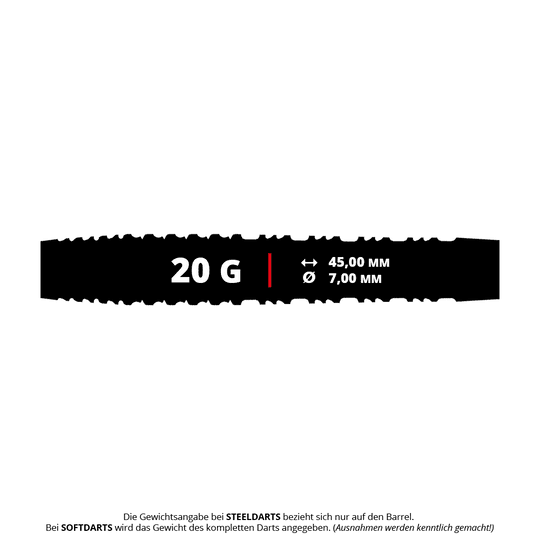 Shot Alchemy Runstel Soft Darts - 20g Das Bild zeigt die Shot Alchemy Runstel Softdarts mit 20g Gewicht. Diese Darts sind speziell für Softdartspieler konzipiert.