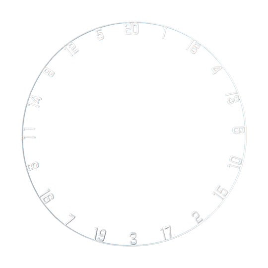 65008_McDart_Scopus_Master_HD-Zahlenring_1 Das Bild zeigt einen Zahlenring für eine Dartscheibe mit weißen Zahlen von 1 bis 20. Es handelt sich um das Produkt "McDart Master HD-Zahlenring / Nummernring".