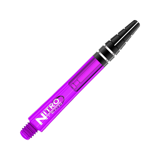 C612_Red_Dragon_Nitrotech_Shafts_Purple_42mm_2fkP2WfnBgFZfL Das Bild zeigt einen lila RedDragon Nitrotech Shaft. Der Schaft besteht aus Kunststoff und hat schwarze Akzente am oberen Ende.