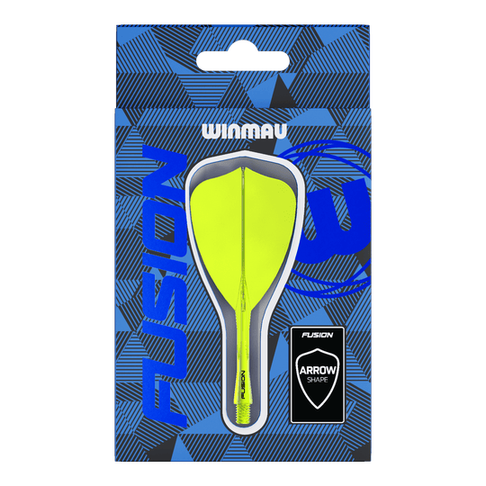 Abgebildet ist das Winmau Fusion Flight-Shaft-System Arrow Neon Yellow. Das Produkt ist ein leuchtend gelber Dart-Schaft.