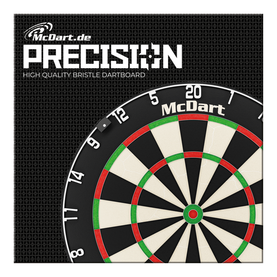 McDart Precision steel dartboard Das Bild zeigt das Produkt "McDart Precision Steeldartboard". Zu sehen ist ein hochwertiges Bristle-Dartboard mit dem McDart-Logo.
