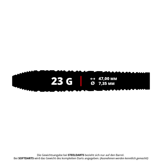 Target Japan Hot Shot GEN2 steel darts - 23g Das Bild zeigt das Produkt "Target Japan Hot Shot GEN2 Steeldarts - 23g". Der Dartpfeil wiegt 23 Gramm, ist 47,00 mm lang und hat einen Durchmesser von 7,35 mm.
