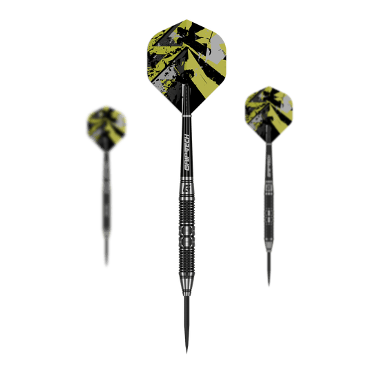 Auf dem Foto ist das Set GOAT Dumbbell Steeldarts zu sehen. Das Set enthält mehrere Steeldarts.