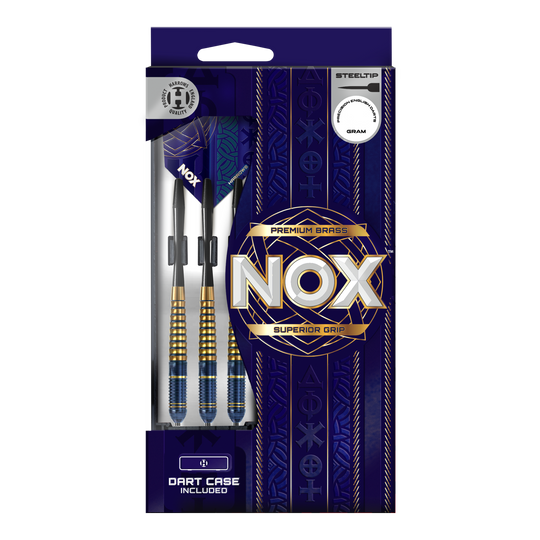 Harrows Nox Premium Brass Steel Darts Zu sehen sind die Harrows Nox Premium Brass Steeldarts. Die Dartpfeile zeichnen sich durch ihre hohe Qualität und Robustheit aus.