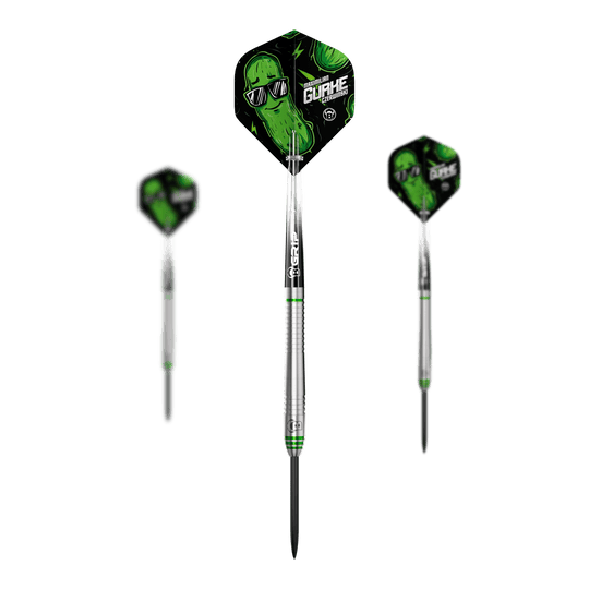 Bulls Max Czerwinski Cucumber Steeldarts - 23g Bulls Max Czerwinski Gurke Steeldarts mit 23 Gramm Gewicht als Set. Auf dem Bild ist das gesamte Set zu sehen.