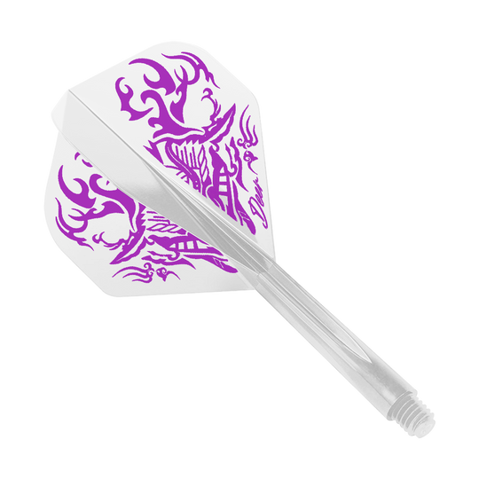 Das Bild zeigt das Produkt "Condor AXE Deer Clear Flight-System Standard". Es handelt sich um einen weißen Dartflight mit lila Hirsch-Design.