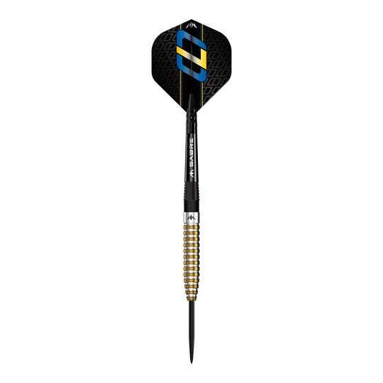 Mission Oskar Lukasiak Black Gold PVD Steeldarts - 22g Dies ist ein Steeldart mit schwarzer und goldener PVD-Beschichtung. Das Design zeigt gezielte Rillen am Barrel und bunte Details auf dem Flight.