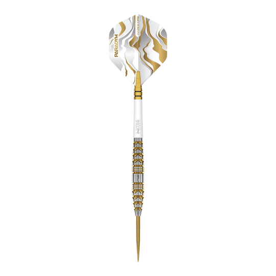 Red Dragon Paradym Gold Torpedo Steel Darts Das Bild zeigt die Red Dragon Paradym Gold Torpedo Steeldarts. Diese Steeldarts haben eine torpedoförmige Spitze und eine goldene Farbe.