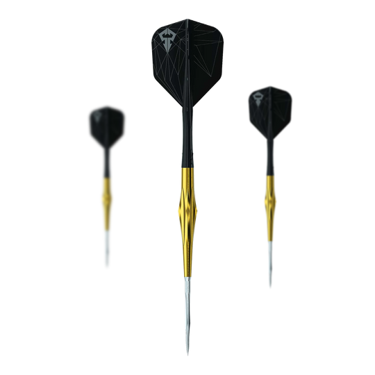 Das Bild zeigt ein Set der Caliburn Starships Series Sunspear Steeldarts mit 19 Gramm. Das Set richtet sich an Dartspieler aller Erfahrungsstufen.