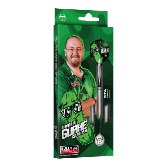 Bulls Max Czerwinski Cucumber Steeldarts - 23g Bulls Max Czerwinski Gurke Steeldarts mit einem Gewicht von 23 Gramm. Diese Aufnahme zeigt Details des Dartpfeils.