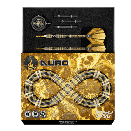 Shot Alchemy Auro Softdarts - 20g Hier sieht man die Shot Alchemy Auro Softdarts mit 20g Gewicht. Es handelt sich um hochwertige Softdarts für präzises Spielen.