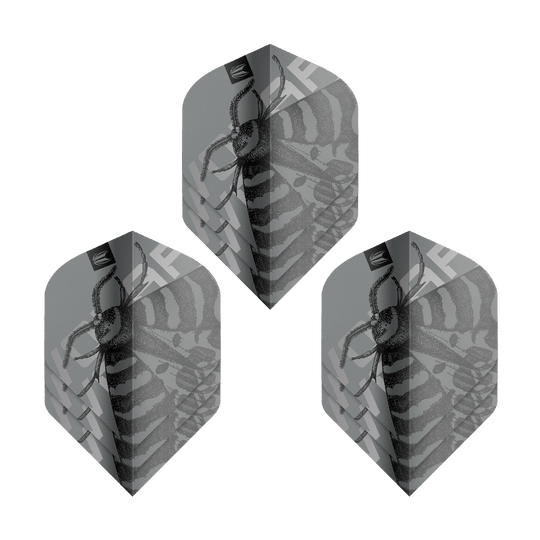 Target Pro Ultra Volar No2 Standard Flights - 3 sets Das Bild zeigt drei Sets Target Pro Ultra Volar No2 Standard Flights. Auf den Flights ist ein grafisches Insektenmotiv in Schwarz-Weiß zu sehen.