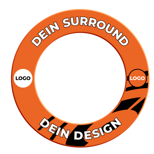 Dartboard surround with your design Das Bild zeigt ein Dartboard Surround in Neonorange. Es trägt den Dateinamen 'MSF-NeonOrange_Dartboard_Surround_Wunschdruck_NeonOrange_2'.