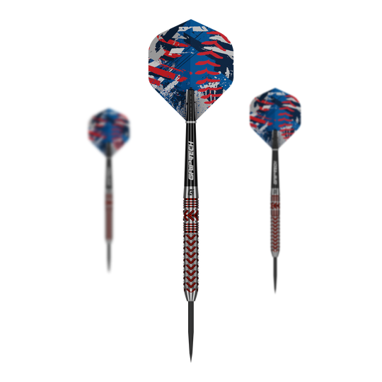 Das Bild zeigt die GOAT Curveball Steeldarts. Drei Steeldarts sind nebeneinander dargestellt.