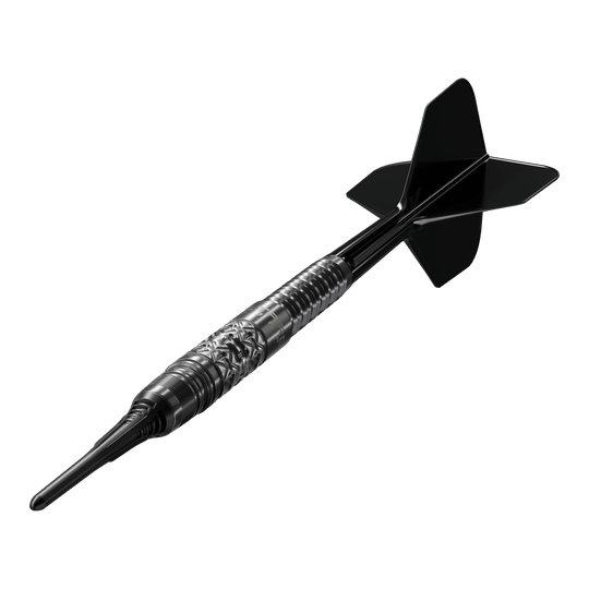 Target Black Marque Creed Soft Darts - 21.5g Das Bild zeigt die Target Black Marque Creed Softdarts mit einem Gewicht von 21,5g. Diese Softdarts sind stilvoll und ideal für Dartspieler.