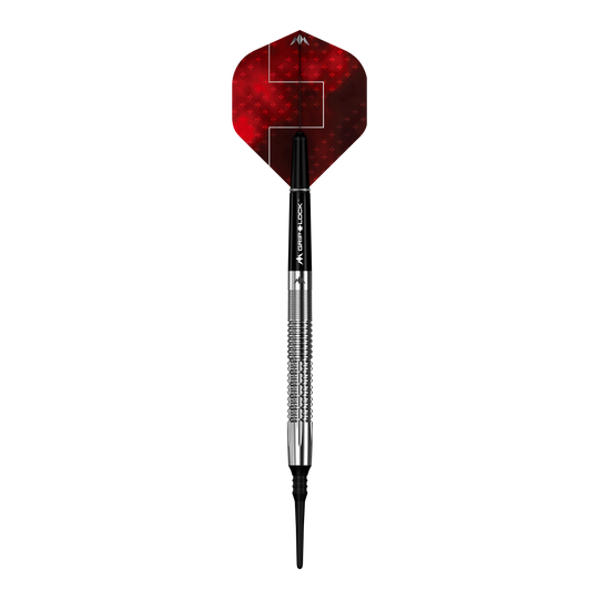 Abgebildet sind Mission Thomas Junghans Softdarts mit einem Gewicht von 20 Gramm. Die Darts liegen aufgereiht auf einem hellen Hintergrund.
