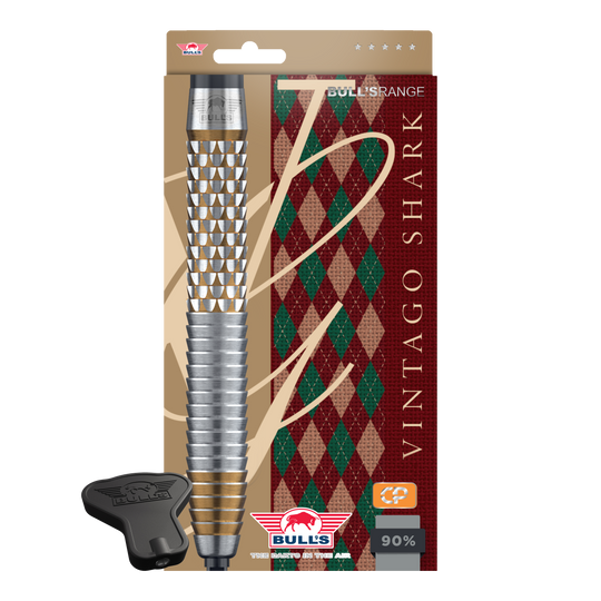 Bulls NL Vintage Shark Convertible Points Steel Darts Abgebildet sind die Bulls NL Vintago Shark Convertible Points Steeldarts. Sie verfügen über austauschbare Spitzen und eine strukturierte Oberfläche.