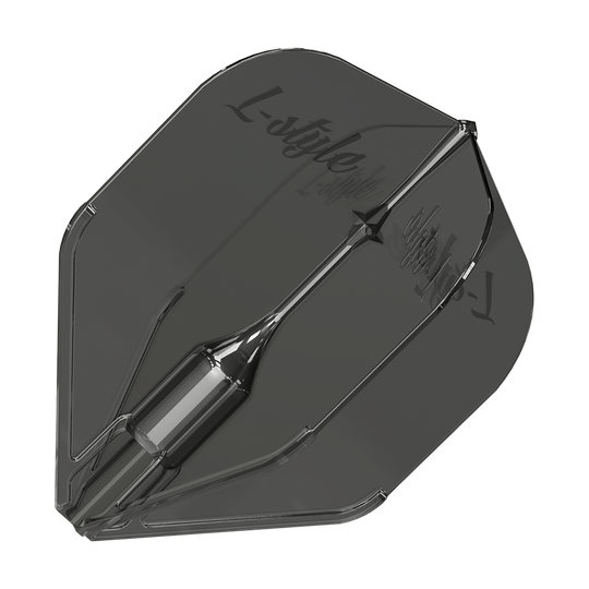 L-Style Fantom L3EZ Flights Clear Black Dies ist ein L-Style Fantom L3EZ Flight in klar-schwarzer Farbe. Das Flight hat eine glatte, transparente Oberfläche mit dem Logo "L-Style" darauf.