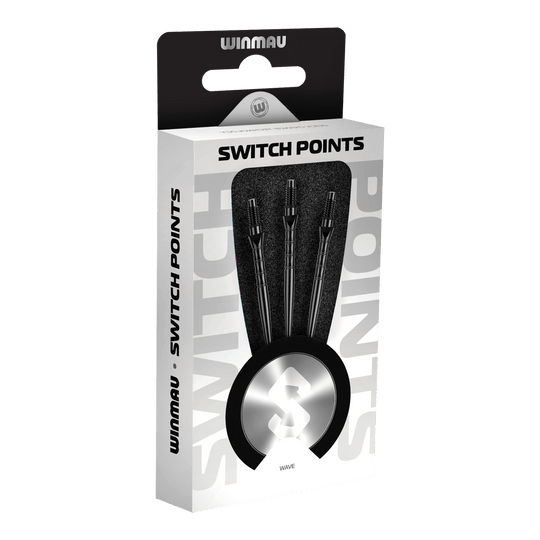 Winmau Switch Point Wave steel dart tips - black Zu sehen sind die Winmau Switch Point Wave Steeldartspitzen in Schwarz. Diese Steeldartspitzen eignen sich optimal für ein präzises Dartspiel.