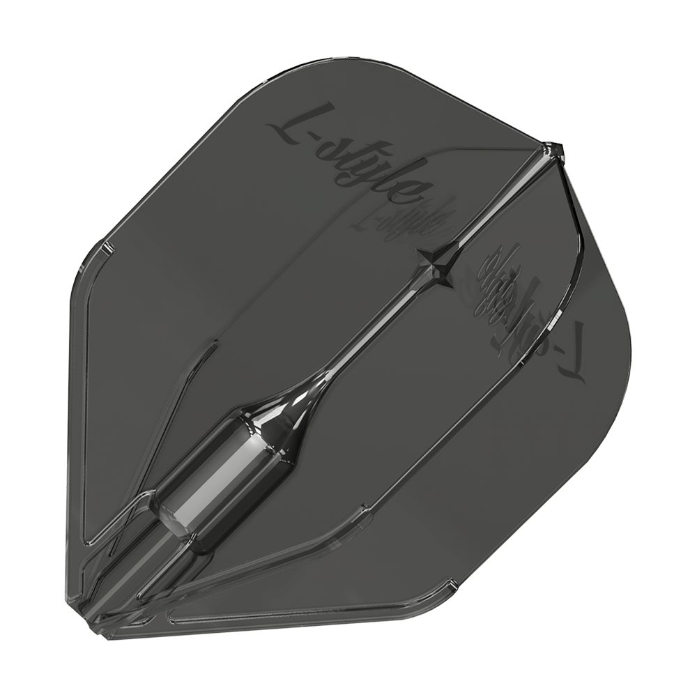 L-Style Fantom L3EZ Flights Clear Black Dies ist ein L-Style Fantom L3EZ Flight in klar-schwarzer Farbe. Das Flight hat eine glatte, transparente Oberfläche mit dem Logo "L-Style" darauf.
